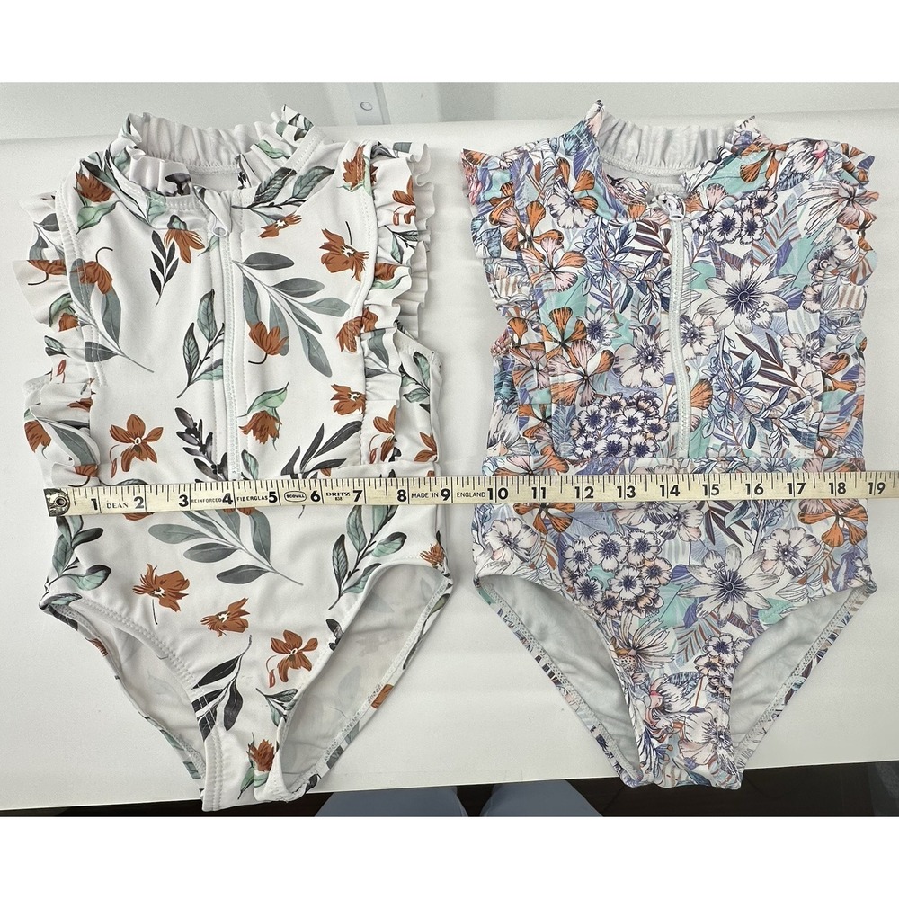 Baby Girls Infant Floral One Piece Ruffle Swimsuits LOT of 2 Swimwear 3-6 Months